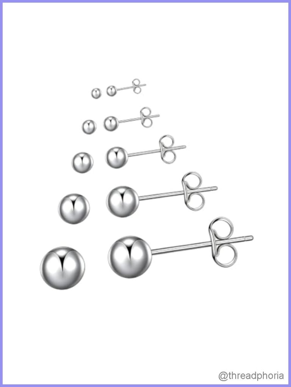 Stainless Steel Ball Stud Earrings Set of 5 Pairs